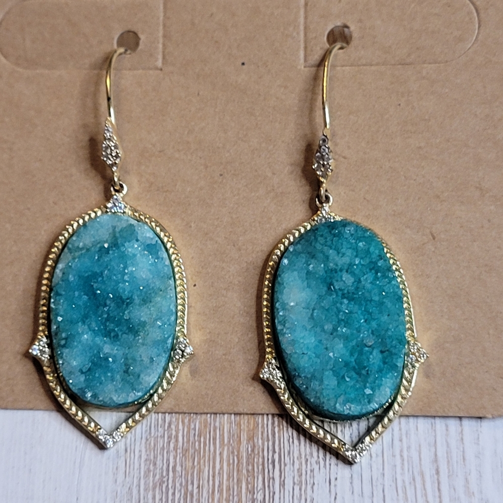 STELLA & DOT Charlotte Blue Druzy Gold Plated Earrings